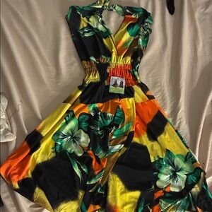 Tropical Backless Dress with Floral Design